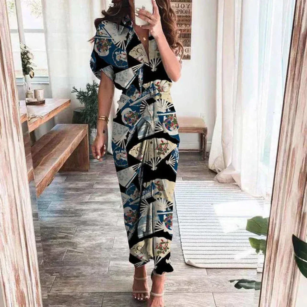 Damen Sommerkleid Taille Asymmetrischer Saum Kurzarm Kleid - Image 28