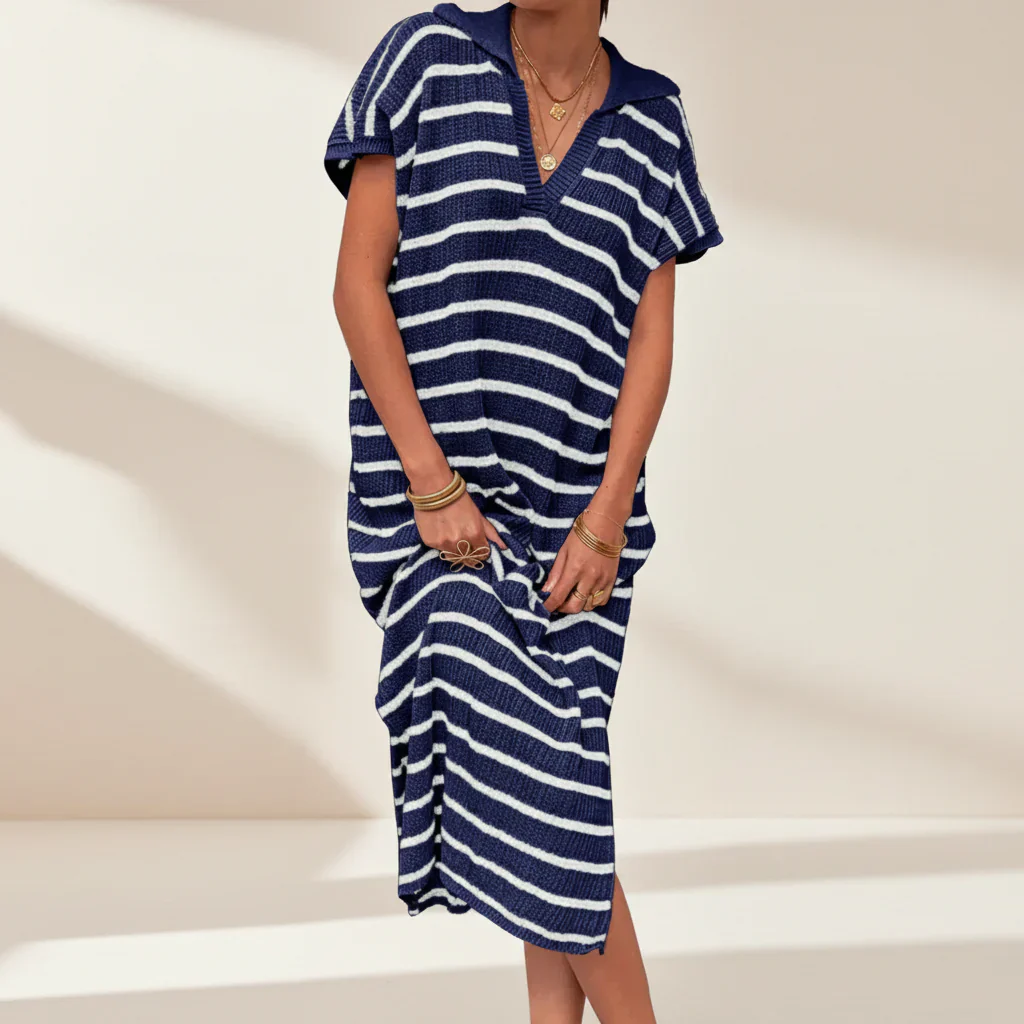 Damen Sommerkleid Umlegekragen Elegantes Leichtes Kleid - Image 6