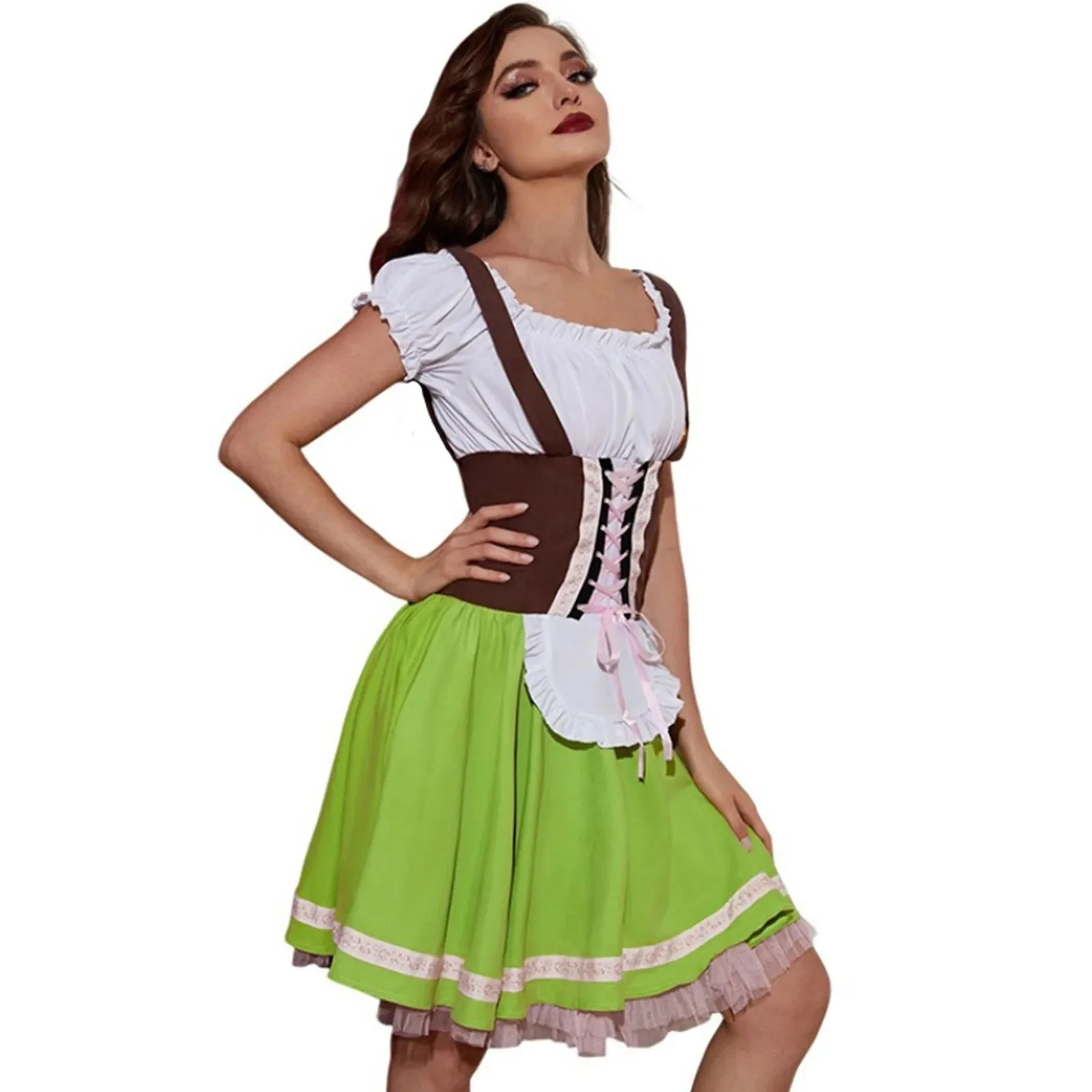 Damen Zweifarbiges Schnür-Dirndlkleid | Midi