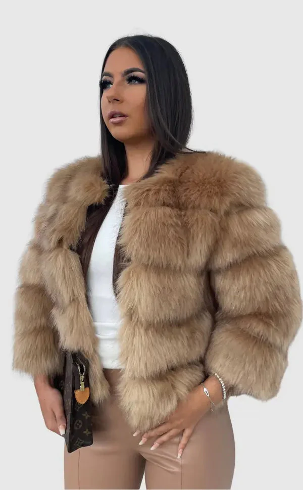 Damenjacke Kunstfell Voluminöses Design Elegante Jacke für Damen
