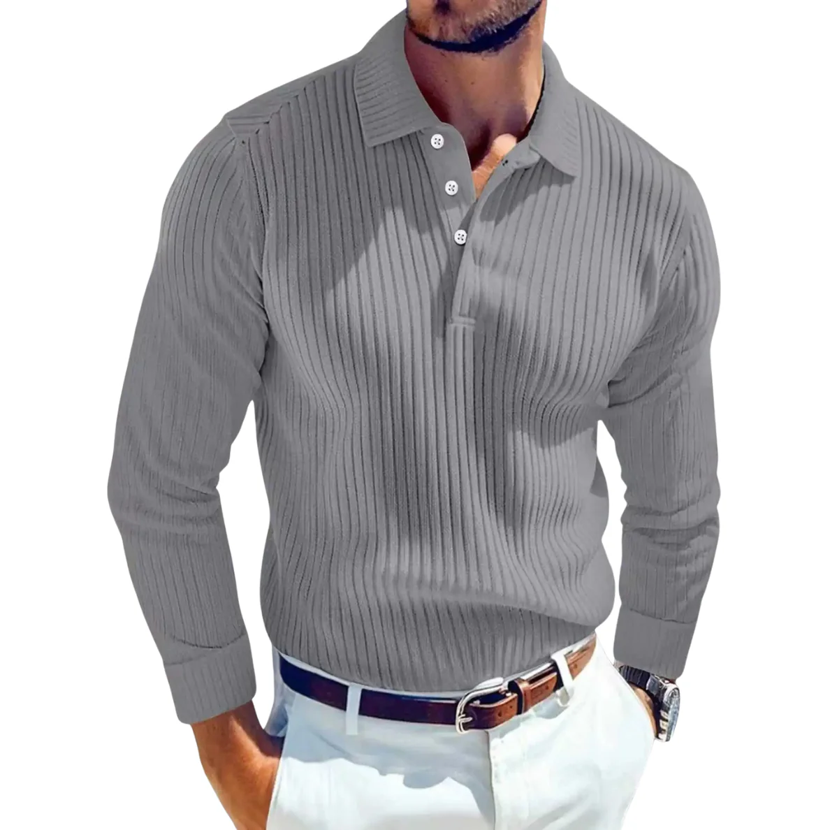 Daniel | Retro-Polo Herren stilvoll gestrickt mit Rippstruktur - Image 3