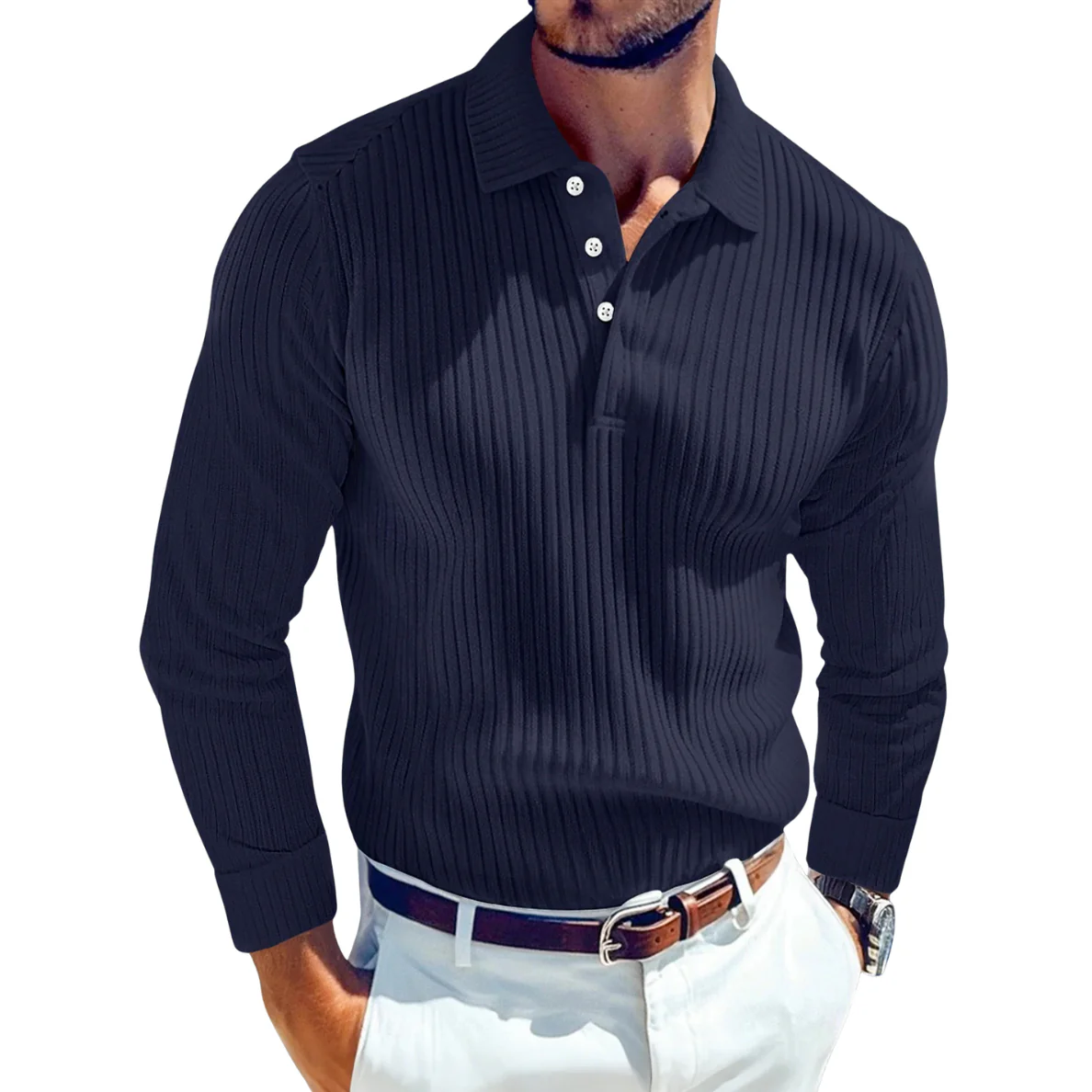 Daniel | Retro-Polo Herren stilvoll gestrickt mit Rippstruktur - Image 5