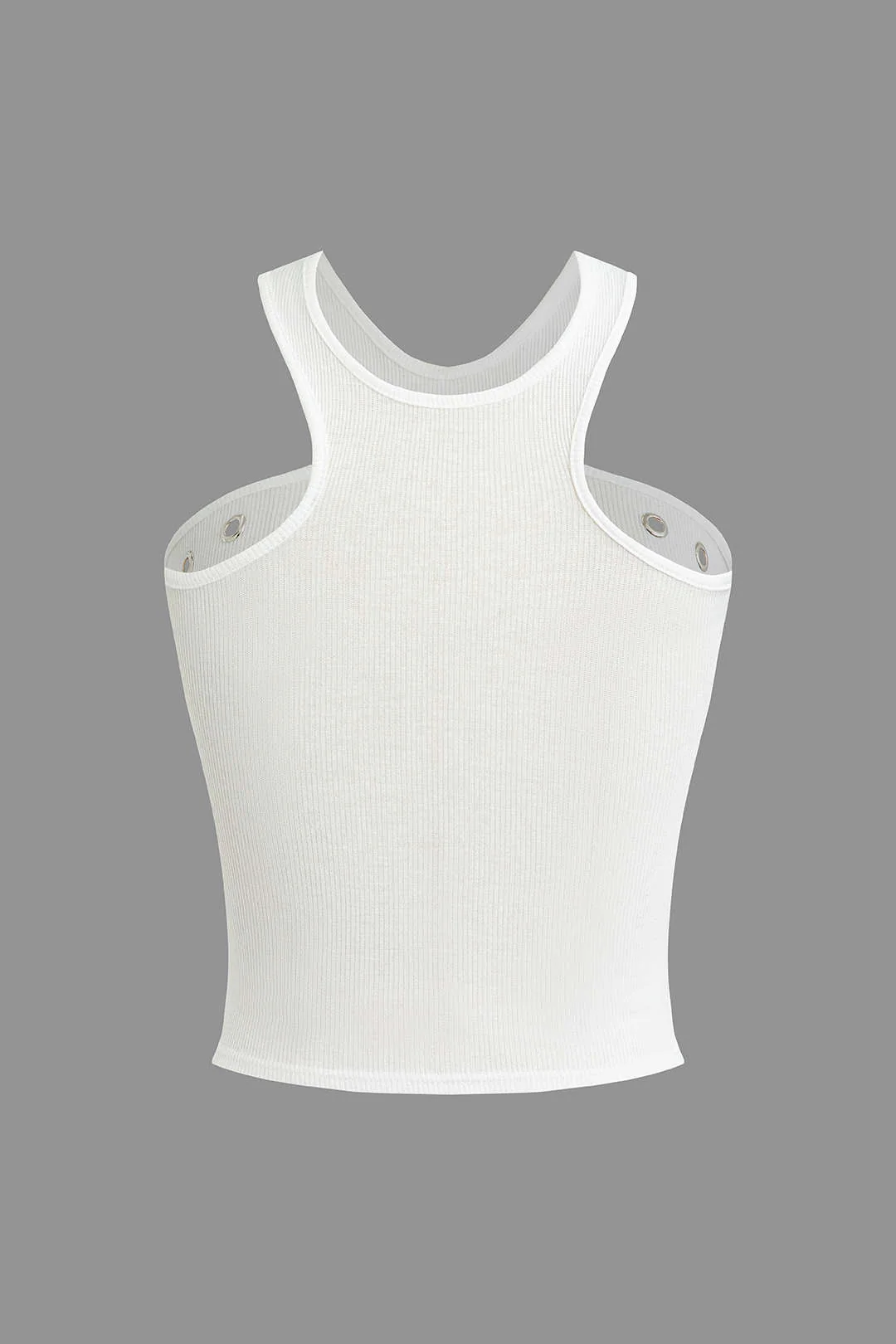 Darlene | Weiß Geripptes Tanktop mit Cut-Outs & Nieten