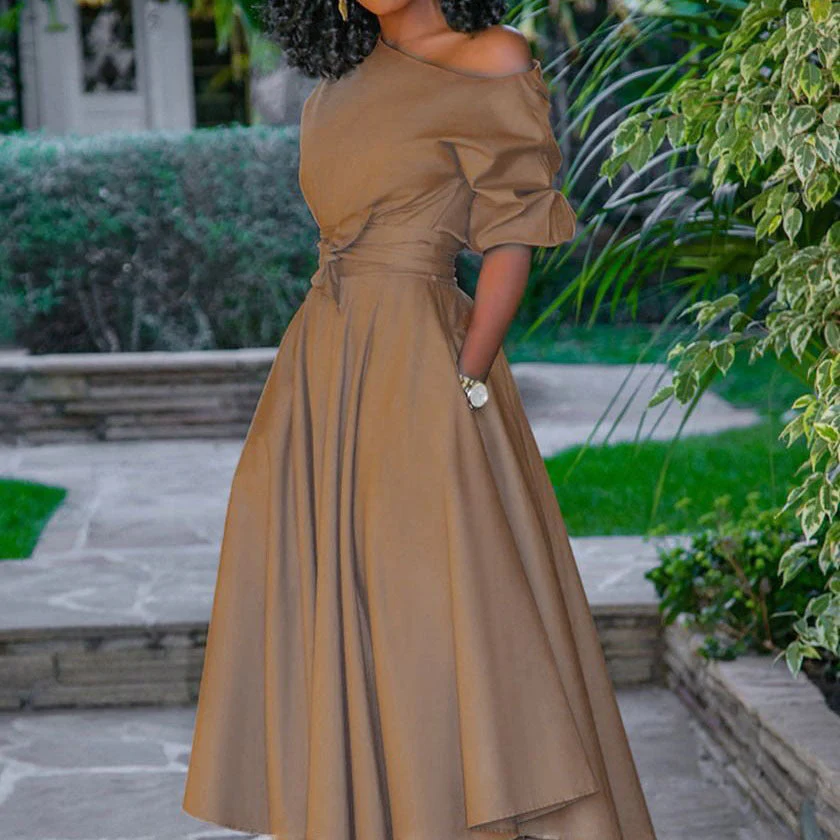 Desirée- Damen Elegantes Midi Kleid mit schulterfreiem Design