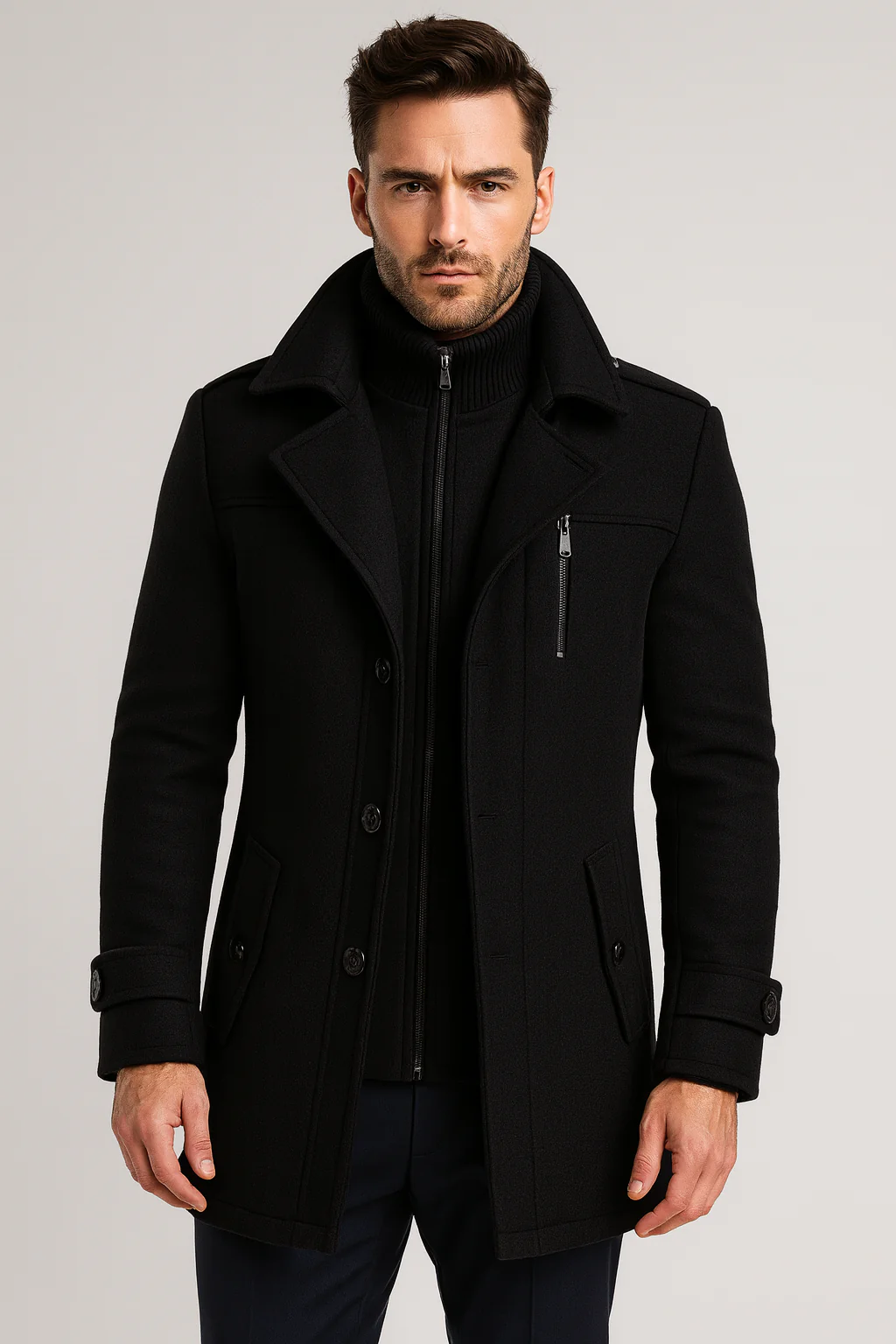 Diego – Herren Wolljacke Mit Stehkragen Und Reißverschluss - Image 2