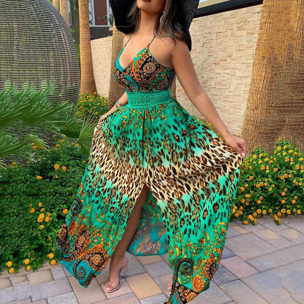 Dolores- Damen Sommerliches Maxikleid mit elegantem Tropenmotiv
