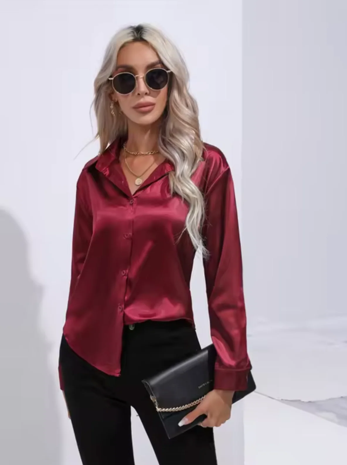 Doreen | Elegante Satin Charm Bluse - Image 16