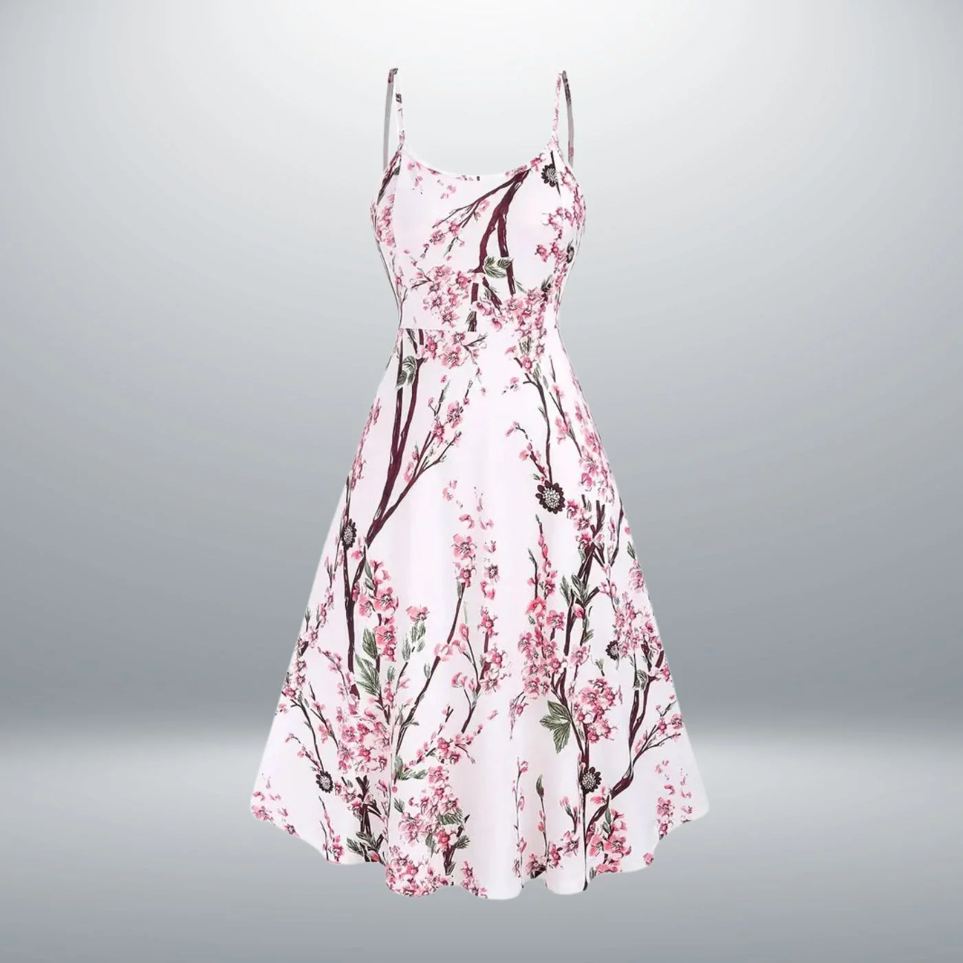 Doris – Geblümtes Midikleid mit Doppelreihe
