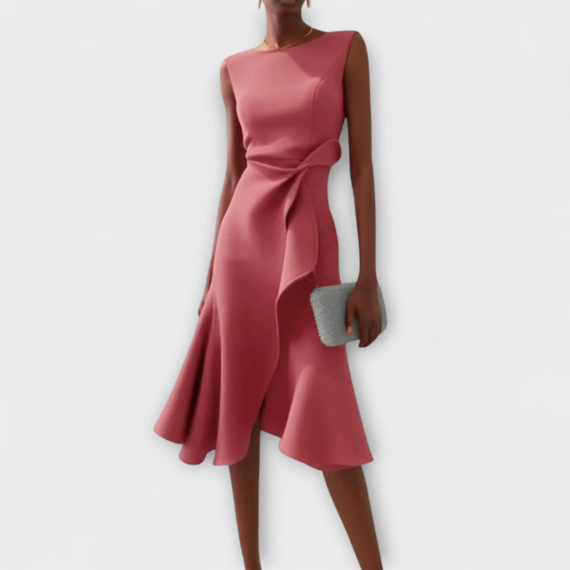 Drapiertes asymmetrisches Midikleid für Damen – Elegantes Sommerkleid - Image 3