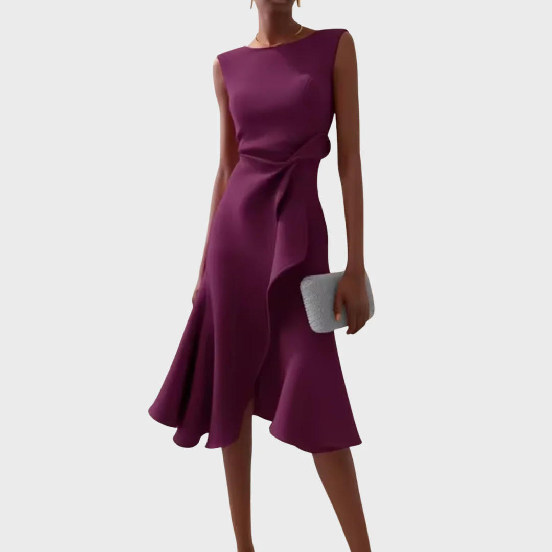 Drapiertes asymmetrisches Midikleid für Damen – Elegantes Sommerkleid - Image 7
