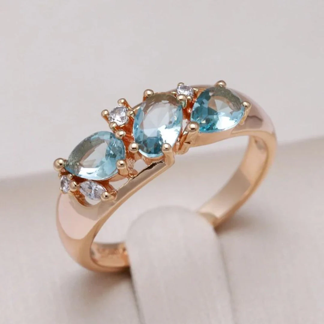 Eleganter blauer Vintage-Zirkonia-Ring in Gold