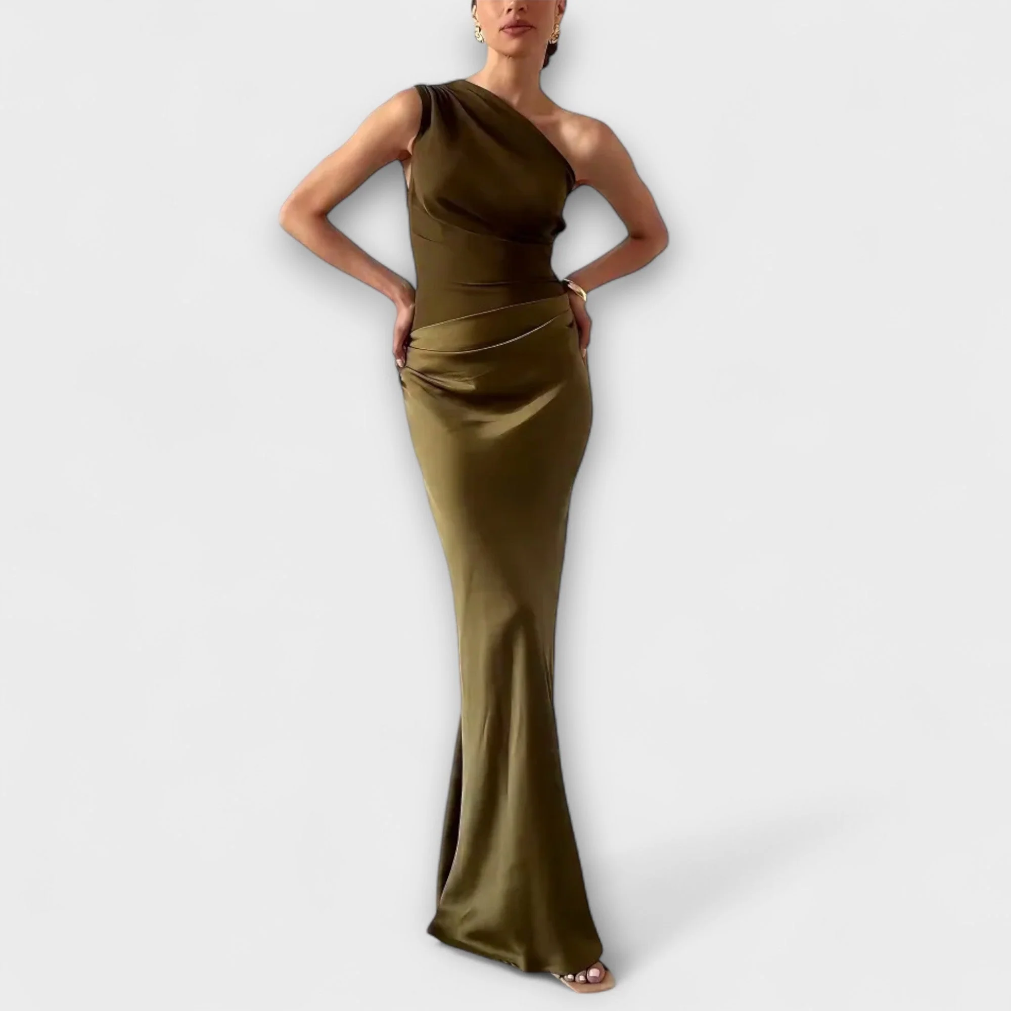 Elegantes Ein-Schulter Maxi-Kleid mit Falten - Image 2