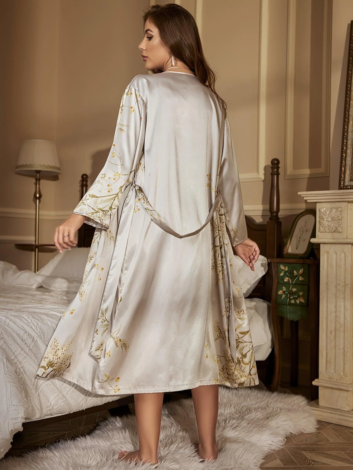 Elegantes Langes Damen Nachthemd Set 2-teilig - Image 15