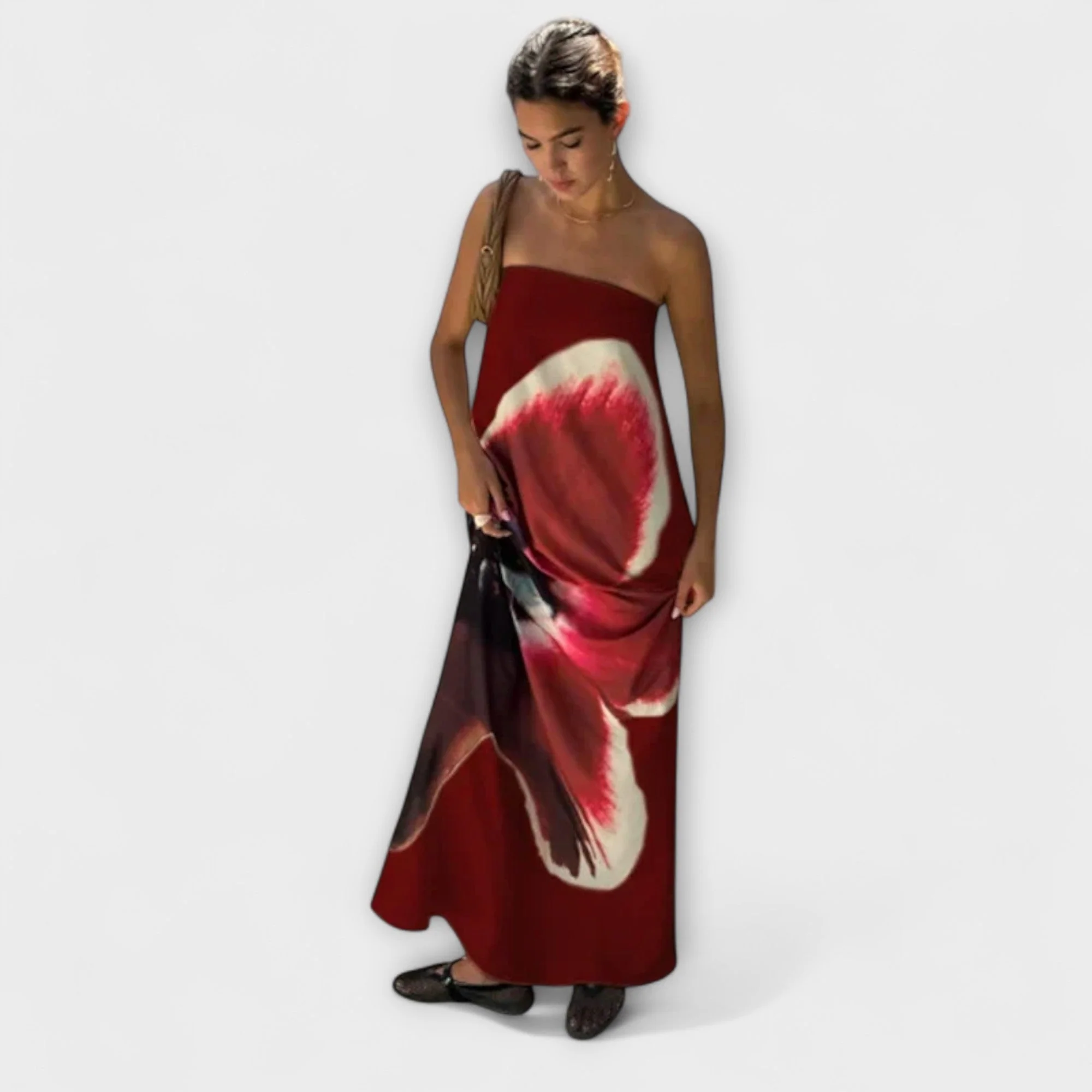 Elegantes schulterfreies ärmelloses Maxikleid