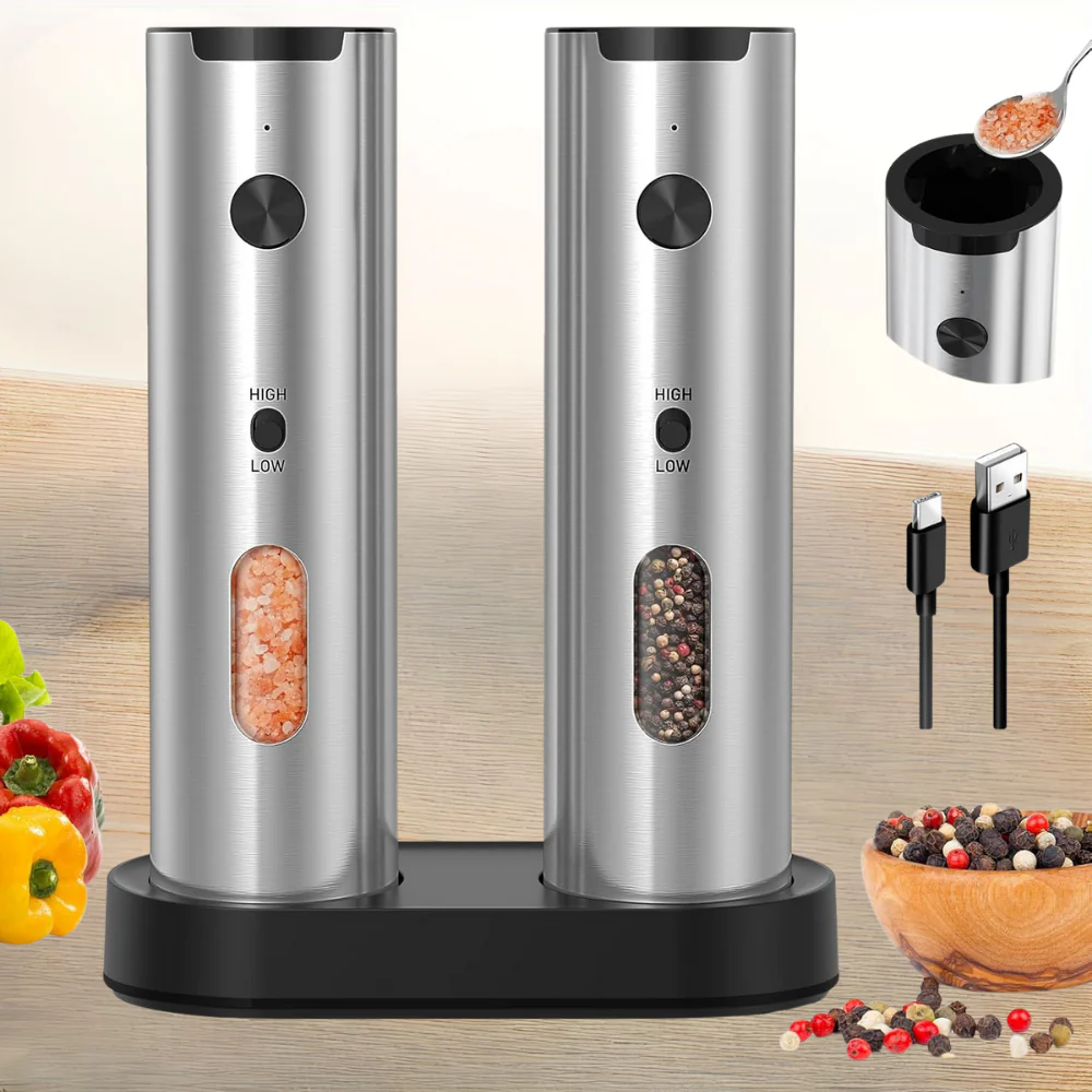 Elektrische Salz Pfeffermühle Edelstahl Set Gewürzmühle