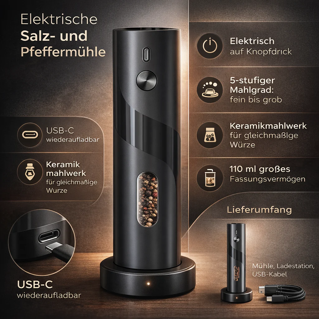 Elektrische Salz Pfeffermühle Edelstahl Set Gewürzmühle - Image 2