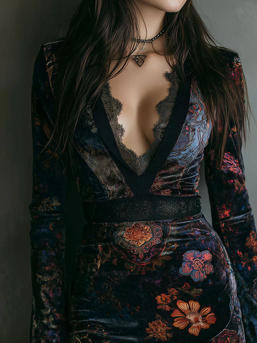 Elena | Samt-Minikleid mit floralem Print & Schnürung - Image 3