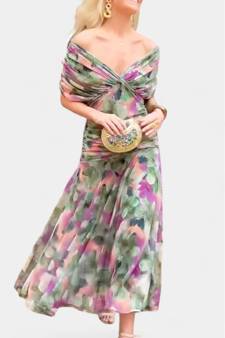Elfriede | Damen Off-Shoulder Gerafftes Maxi Kleid - Image 7