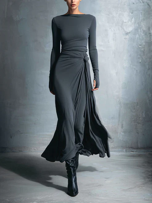 Emma | Damen Maxikleid mit seitlichem Knoten