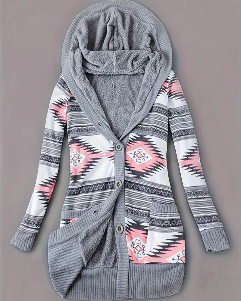 Emma | Gemusterte Kapuzen-Strickjacke für Damen - Image 5