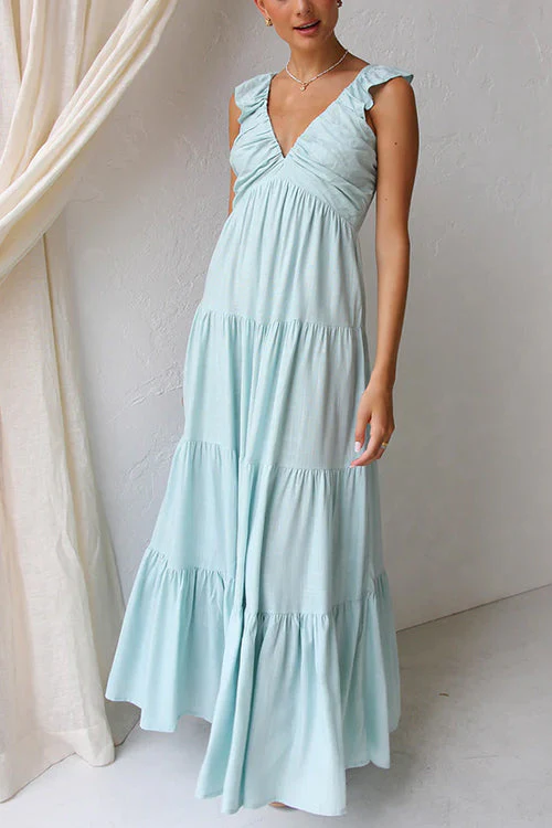 Emma | V-Ausschnitt Leinen-Maxikleid - Image 3
