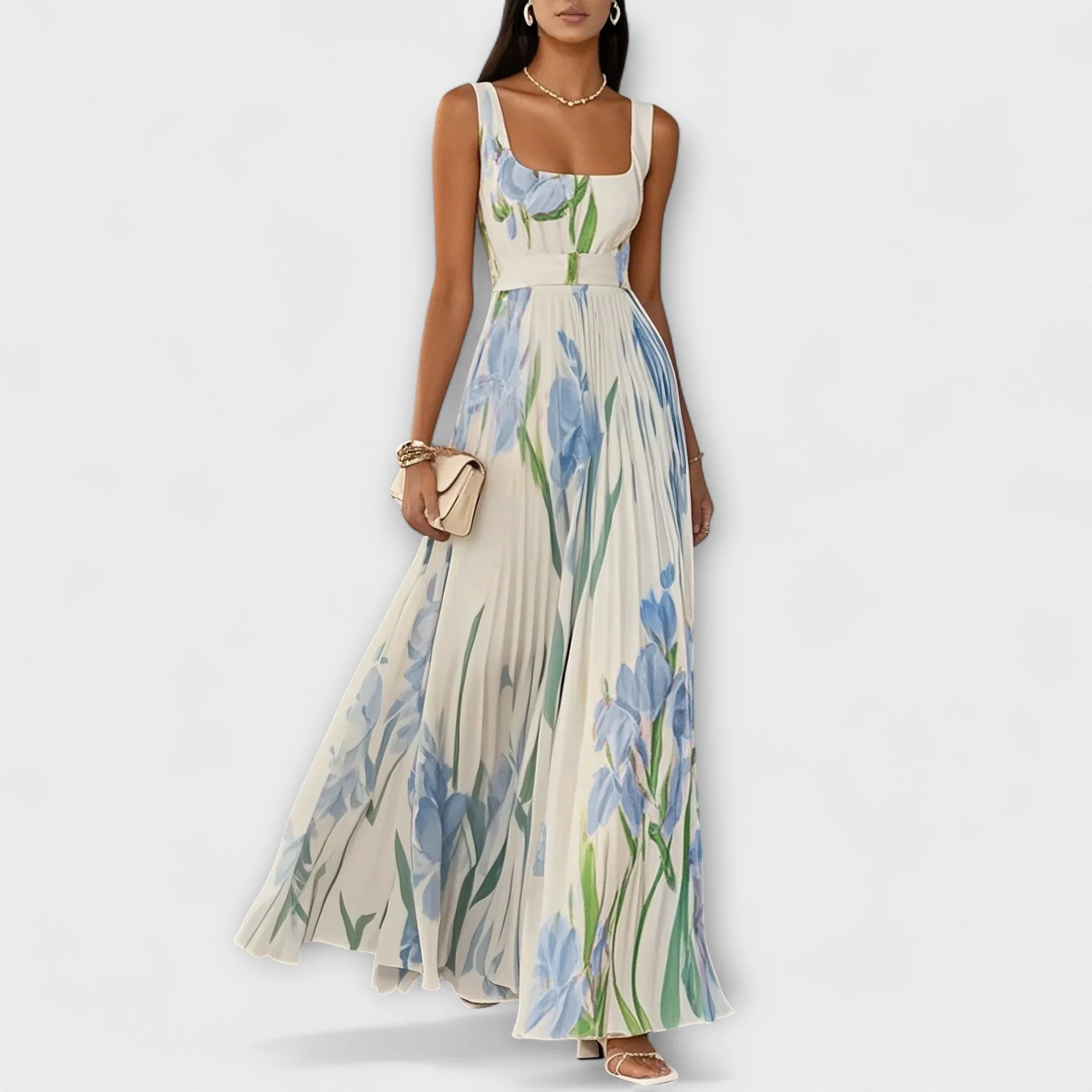 Faltenmaxikleid aus Chiffon mit Blumenmuster