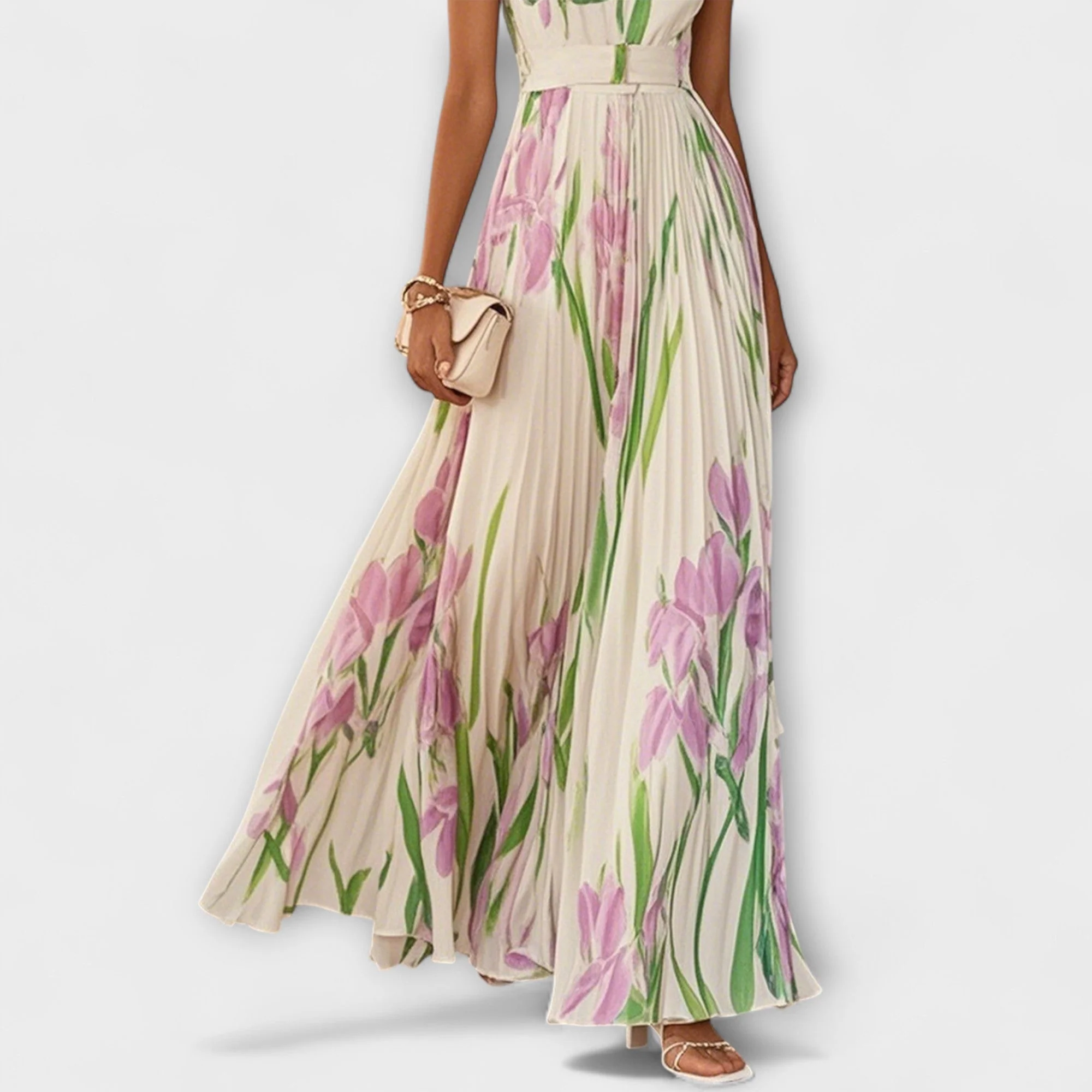 Faltenmaxikleid aus Chiffon mit Blumenmuster - Image 5