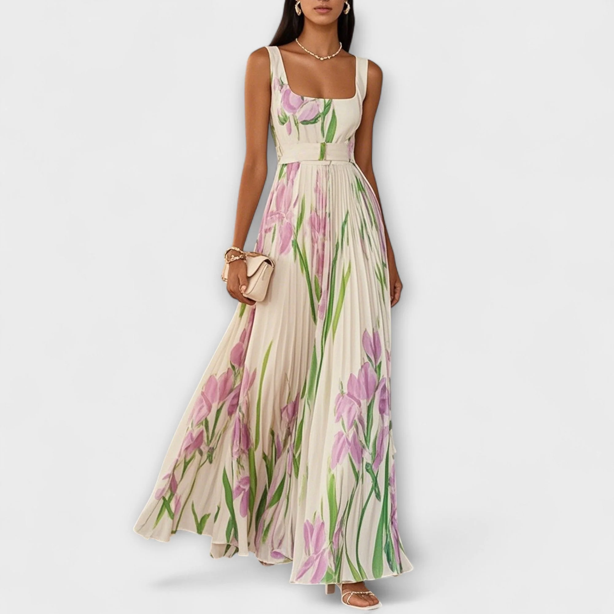 Faltenmaxikleid aus Chiffon mit Blumenmuster - Image 7