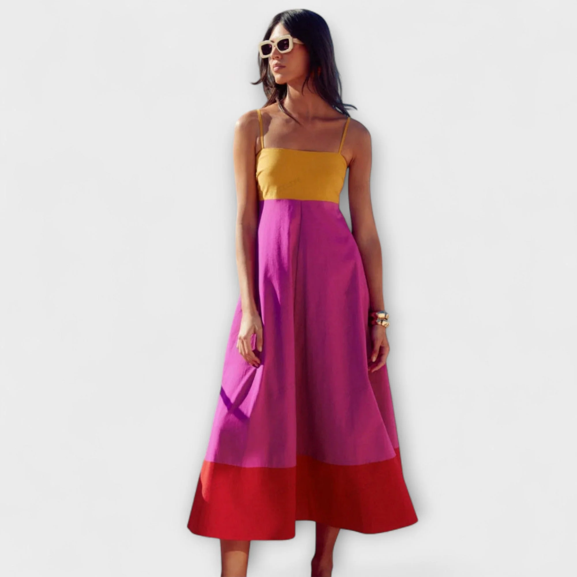 Farbblockiertes Spaghetti-Trägerkleid