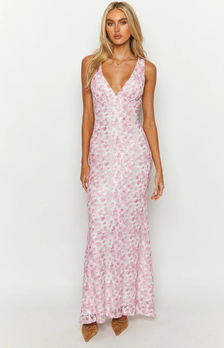 Farida - Rosa Spitzen-Maxikleid