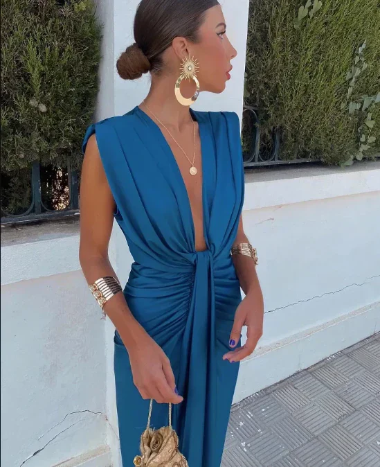 Fhaye – Elegantes drapiertes Midikleid mit V-Ausschnitt
