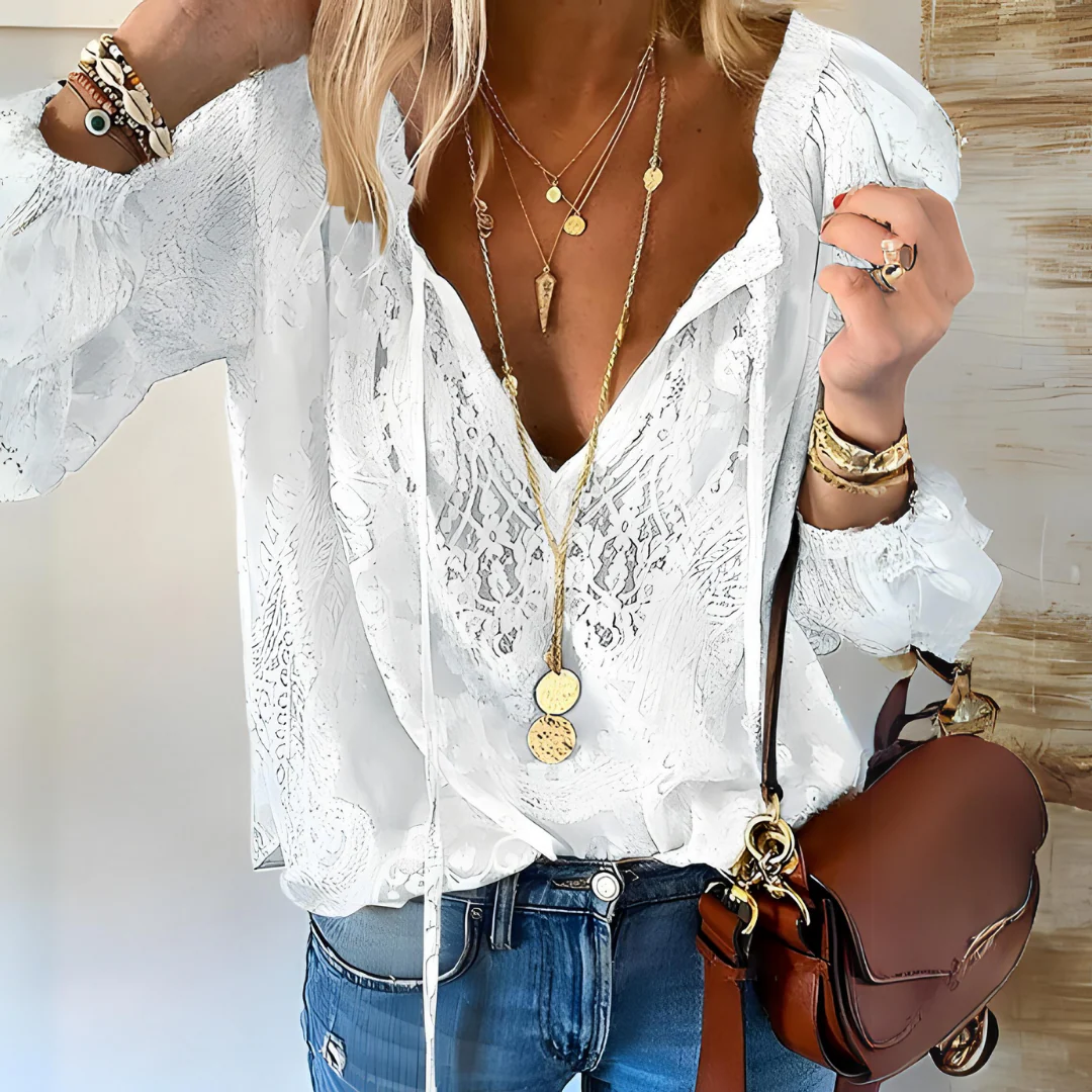 Florina - Bluse Im Boho Stil Mit Geschlitztem Ausschnitt Für Damen - Image 2