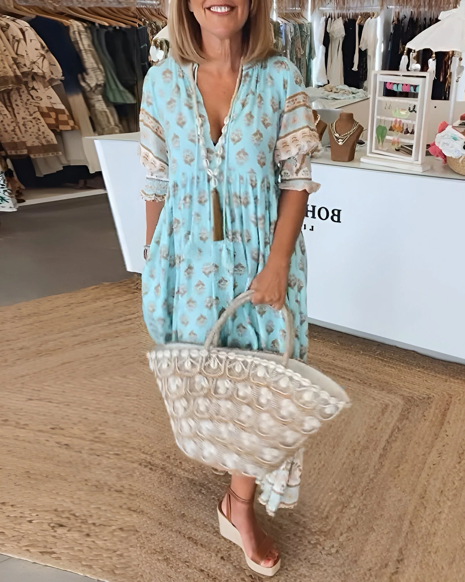 Florinda - Damen V Ausschnitt Kleid Im Boho-stil Mit Blumenmuster Maxi - Image 4