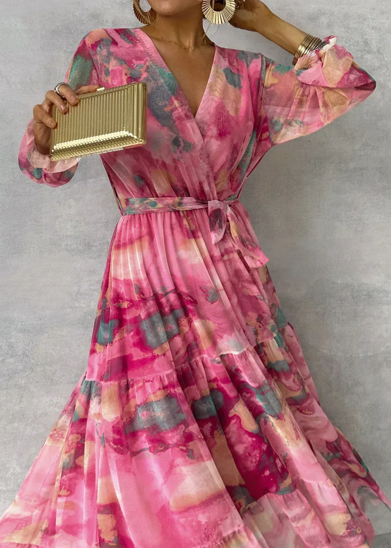 Friederike - Damen Wickelkleid Mit Blumenmuster Und Langen Ärmeln Maxi - Image 2