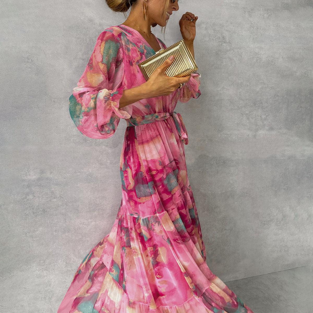 Friederike - Damen Wickelkleid Mit Blumenmuster Und Langen Ärmeln Maxi - Image 3