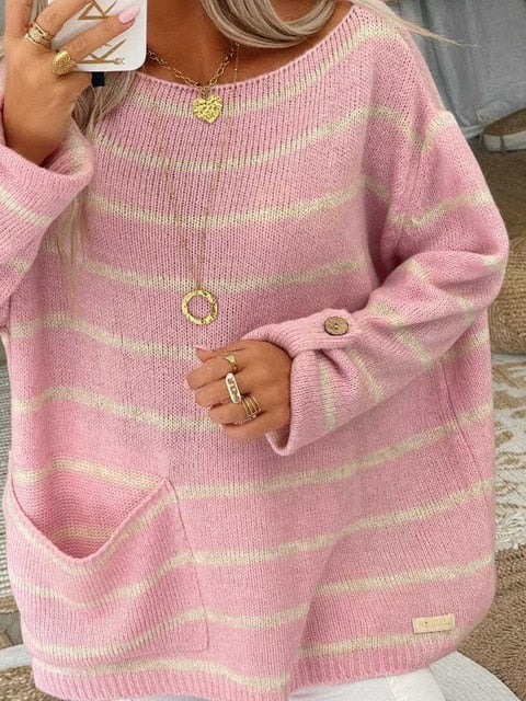 Gestreifter Grobstrickpullover für Damen | Lässig