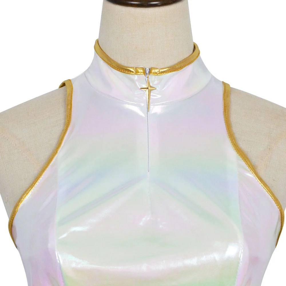 Glänzendes Kinder Tanzkostüm Weiß PU Leder - Image 6