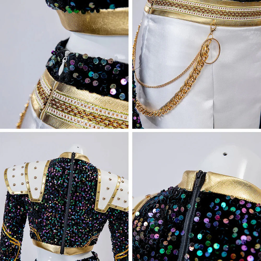 Glitzer Tanzkostüm Mädchen Schwarz Gold Set - Image 11