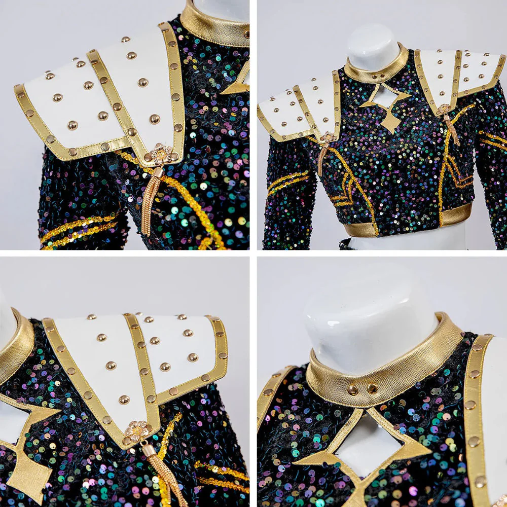 Glitzer Tanzkostüm Mädchen Schwarz Gold Set - Image 8