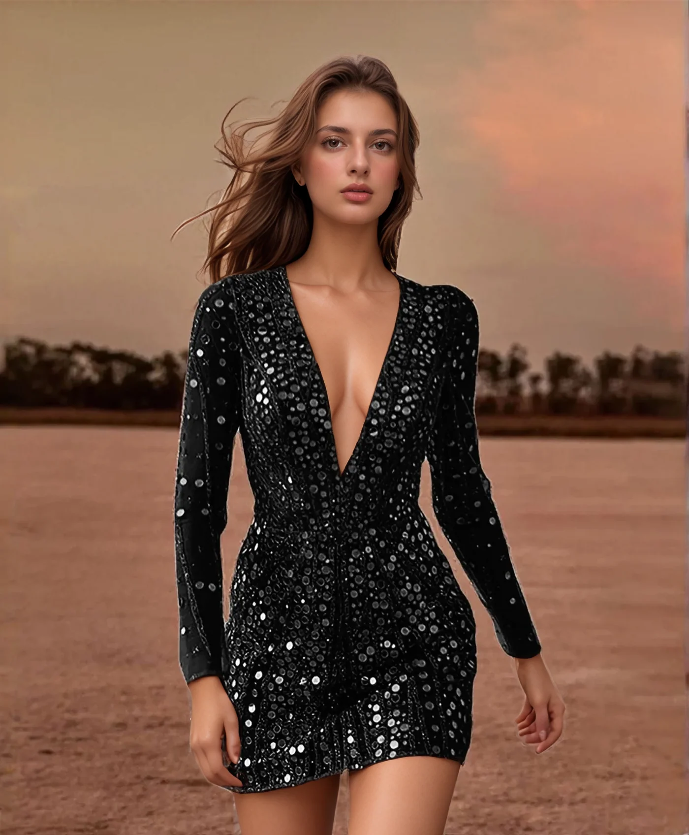 Glitzerndes Pailletten Damen Cocktailkleid