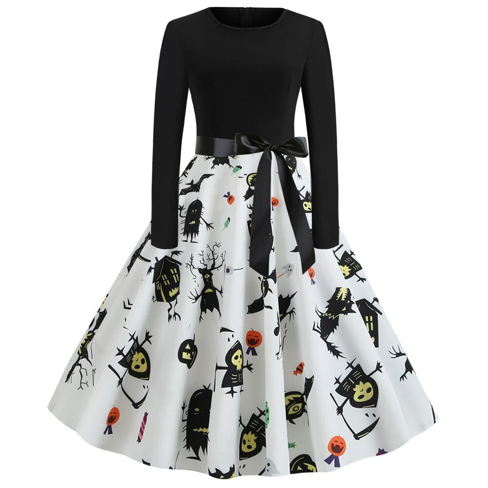 Gothic Karikatur Druck Halloween Kostum | Midi