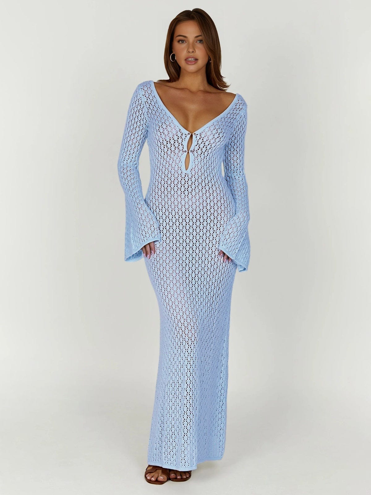 Greta | V-Ausschnitt Gehäkeltes Maxikleid mit Glockenärmeln – Boho-Chic für den Sommer - Image 11