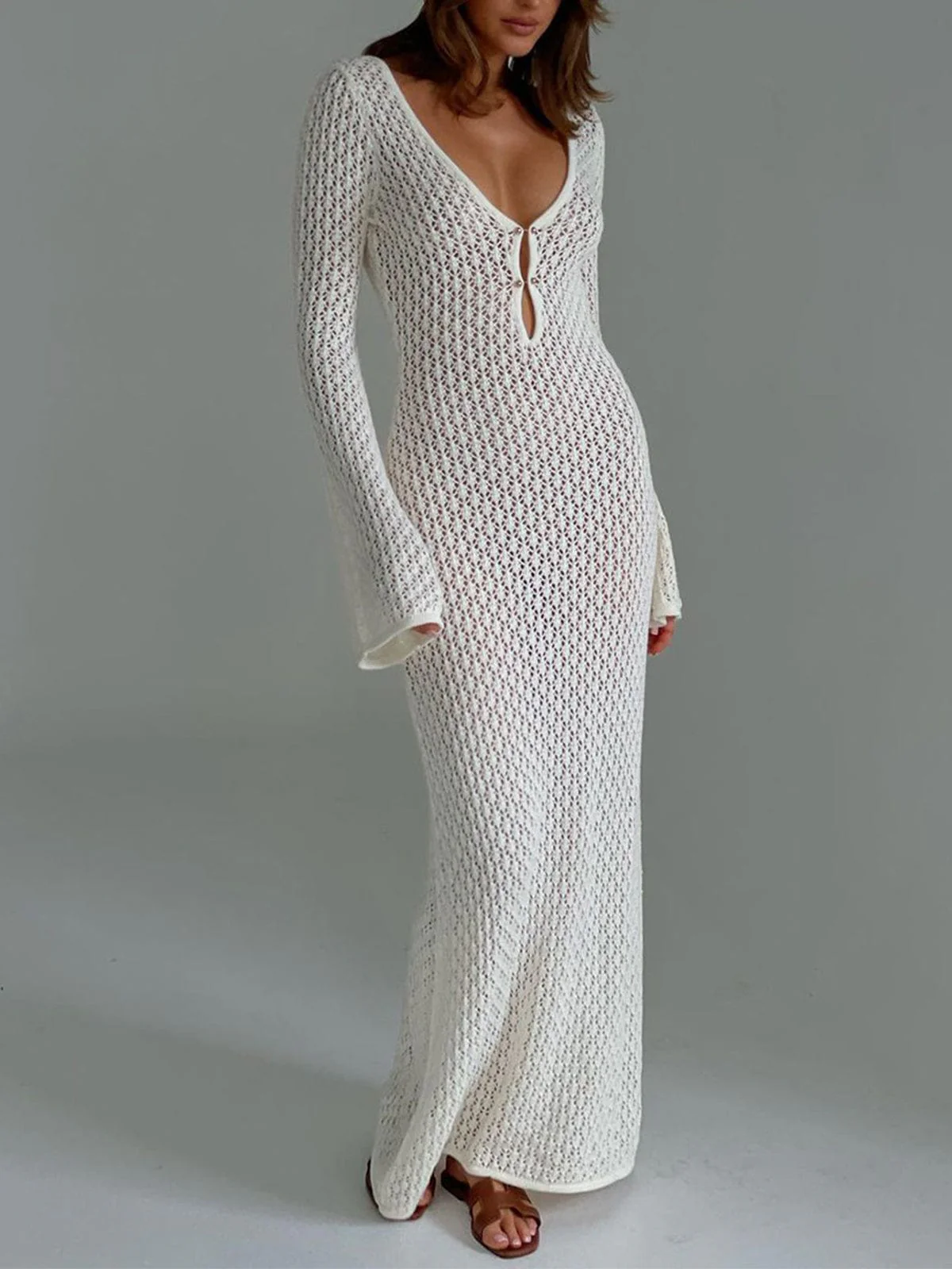 Greta | V-Ausschnitt Gehäkeltes Maxikleid mit Glockenärmeln – Boho-Chic für den Sommer - Image 6