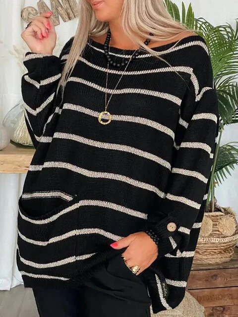 Grobstrickpullover Damen mit Streifen | U Boot Ausschnitt - Image 3