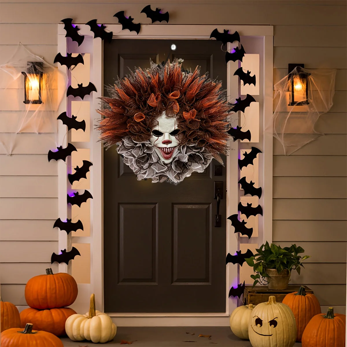 Halloween Türkranz mit Gruseligem Clown Gesicht