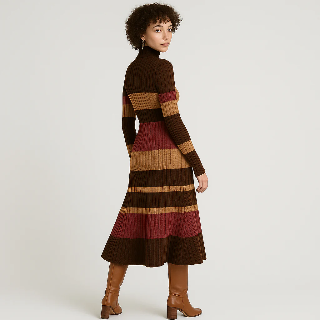 Helen | Colorblock-Strickkleid mit Stehkragen