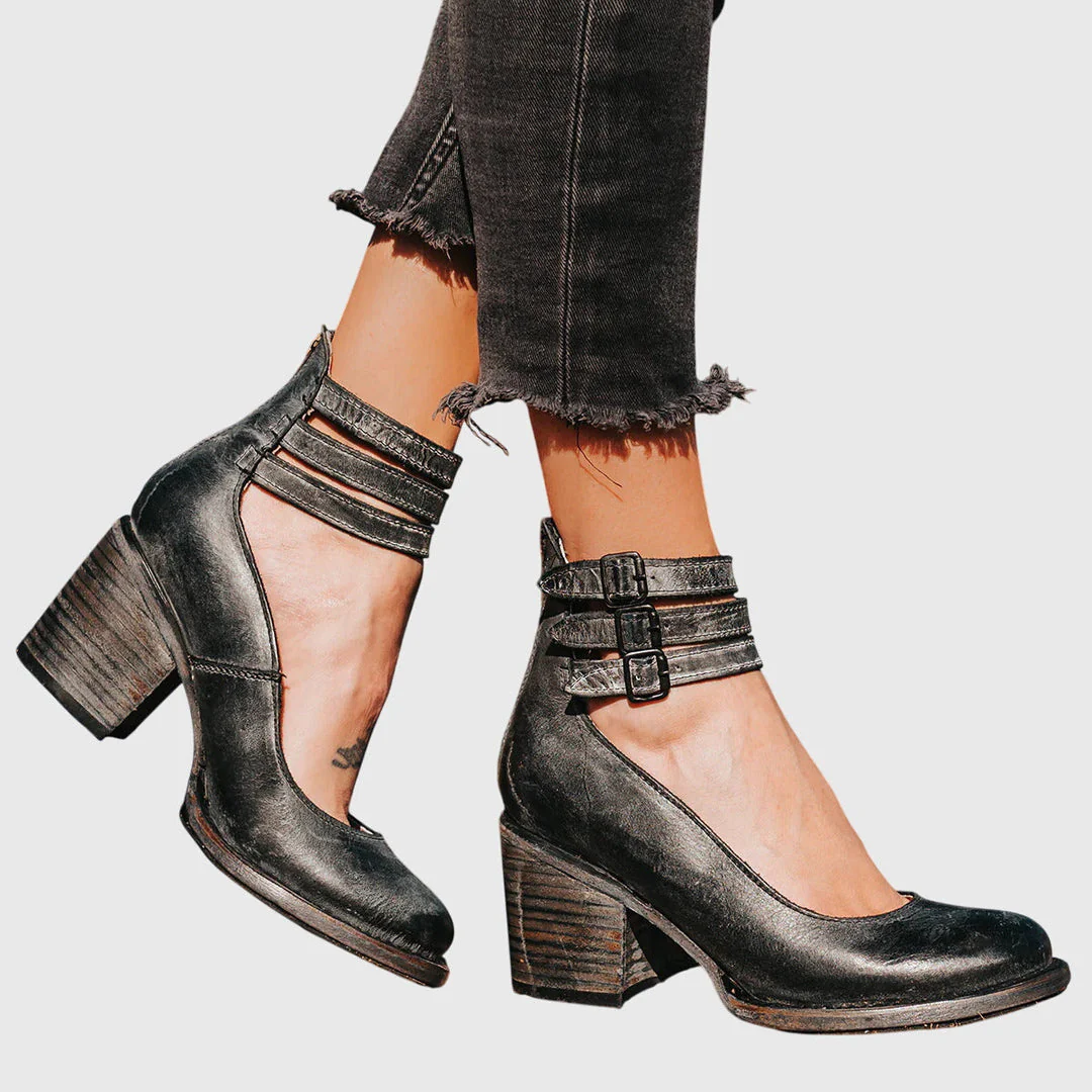 Helene | Damen Schnallenriemen Blockabsatz Stiefel - Image 2