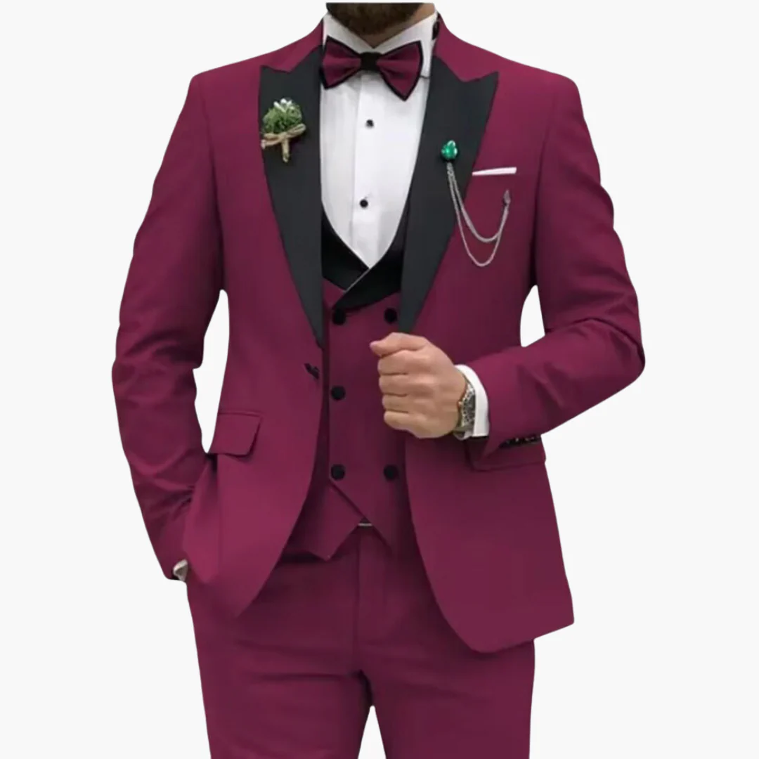 Herren Anzug dreiteilig mit Slim Fit und Kontrastrevers - Image 4