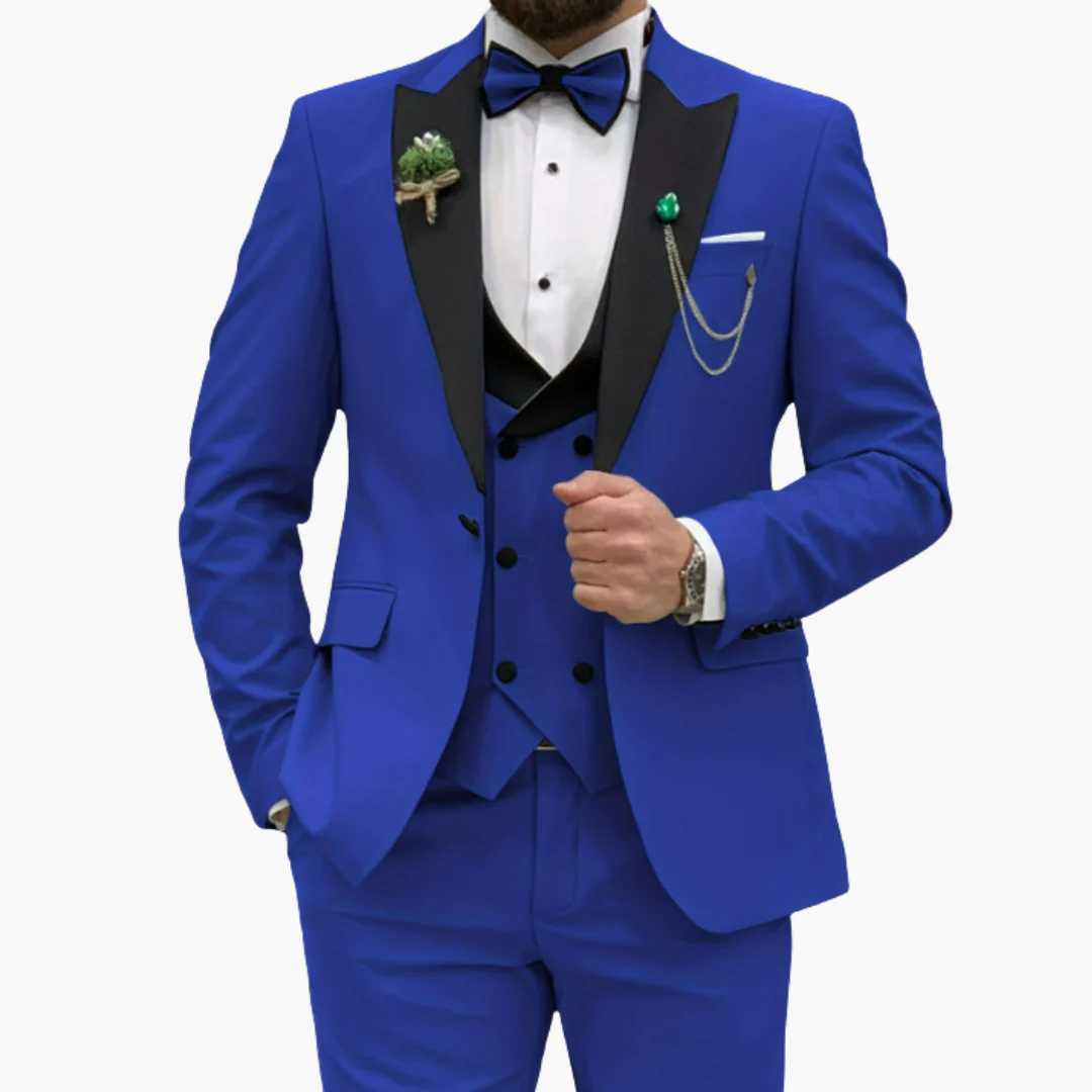 Herren Anzug dreiteilig mit Slim Fit und Kontrastrevers - Image 9