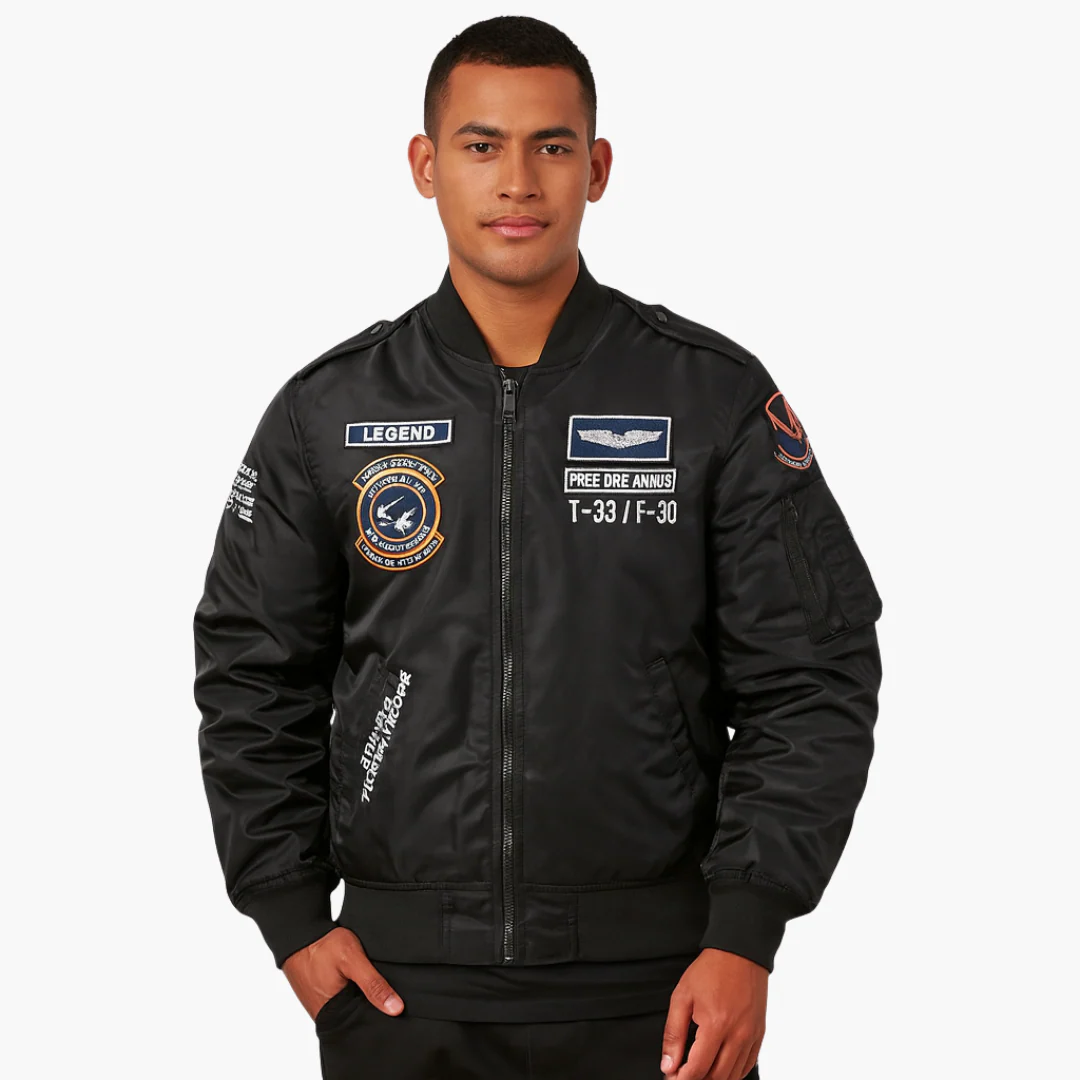Herren Bomberjacke Rippkragen Stickerei Hochwertiger Stoff